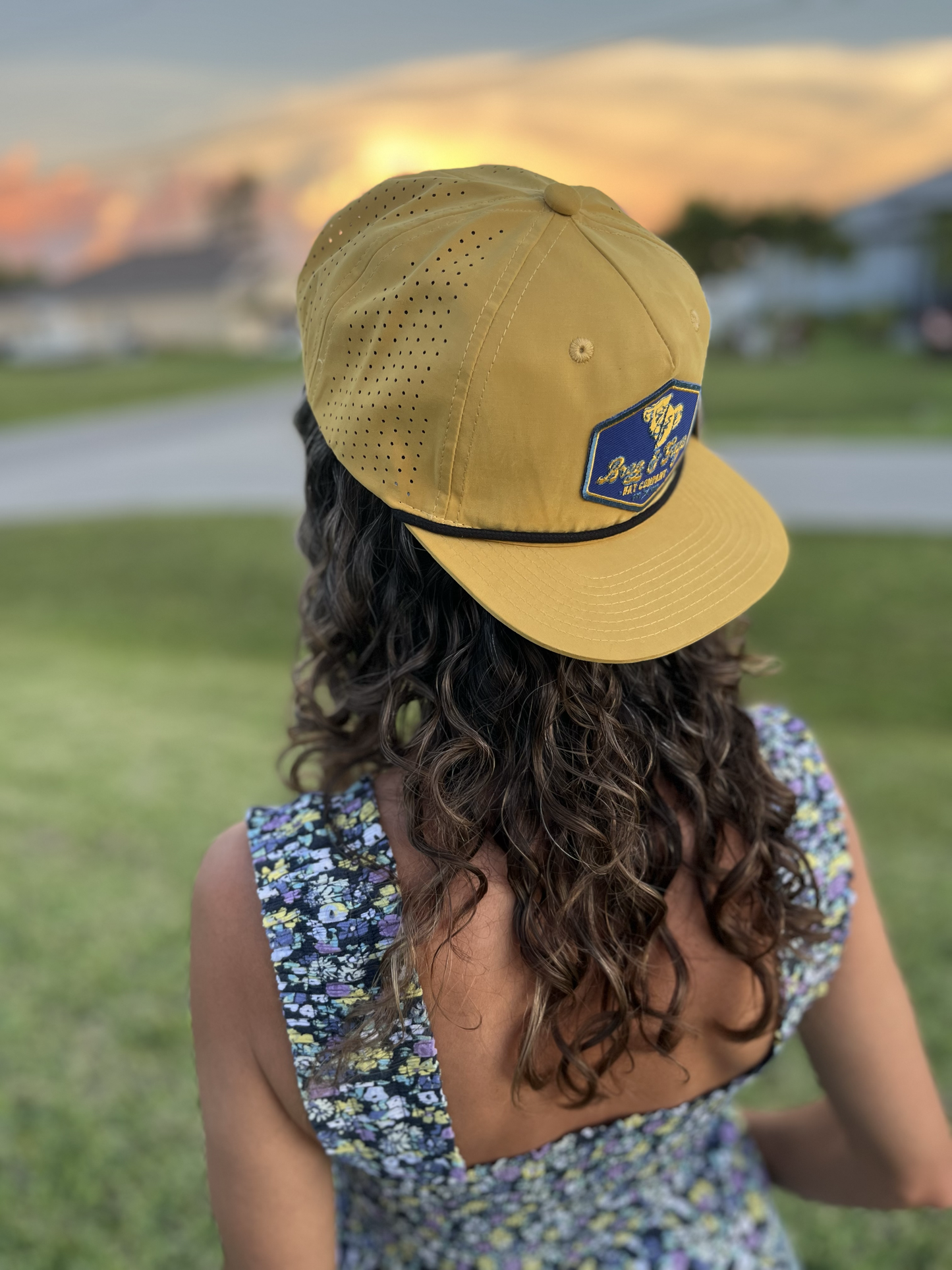 Mustard Perforated Rope Hat