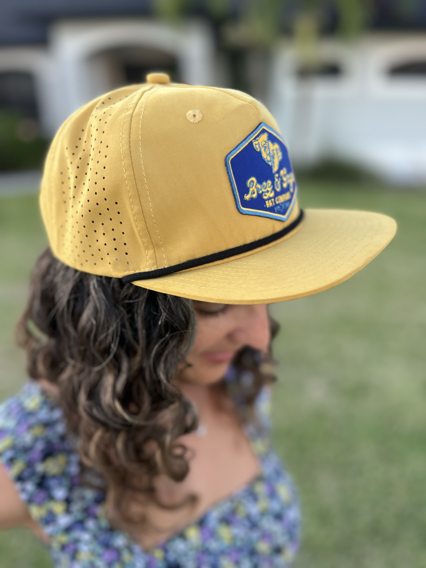 Mustard Perforated Rope Hat